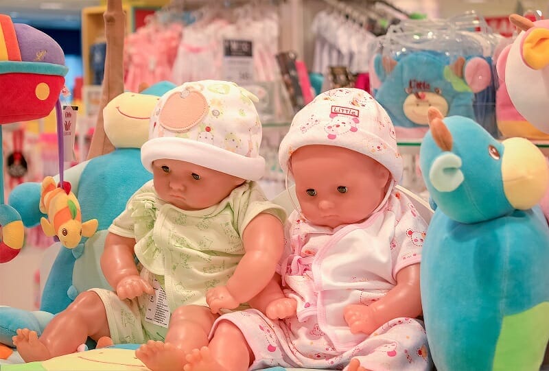BANGKOK THAILAND - OCTOBER 29: Baby section in The Mall Bangkhae displays baby products for sale by dressing up baby dolls on October 29 2017 in Bangkok.